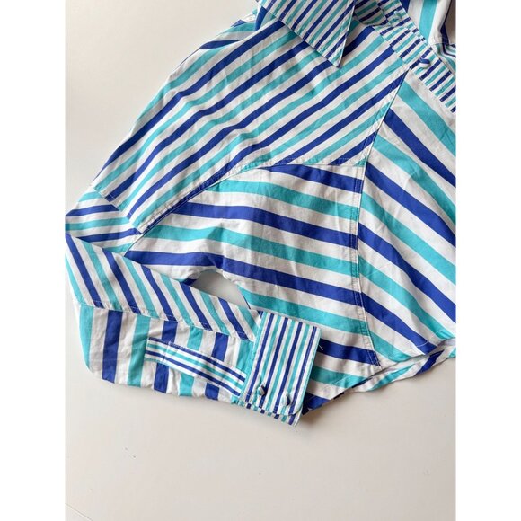 SOLID & STRIPED Emerson Blue Striped Poplin Cropped Button Down Shirt, Size S - Picture 6 of 13